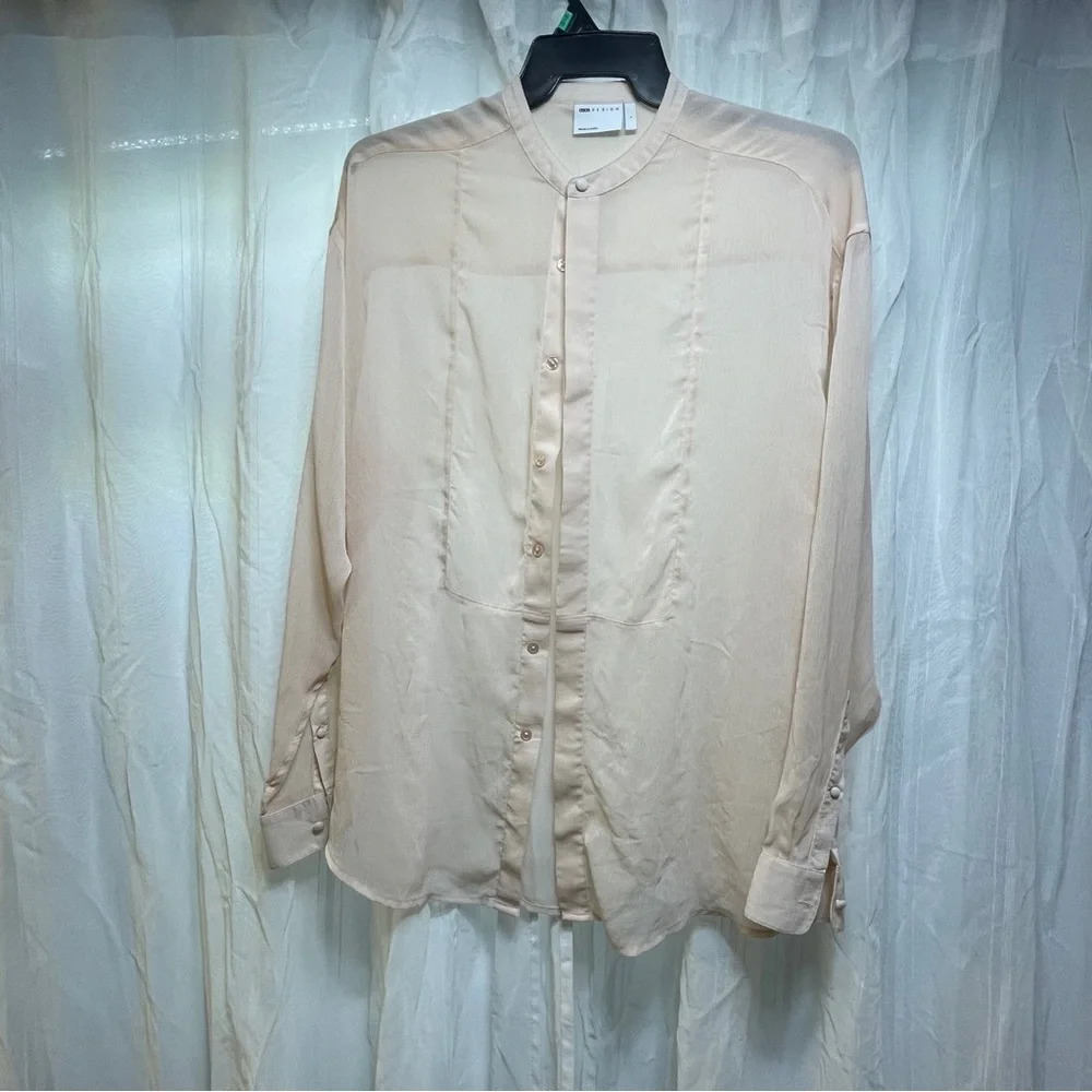 Sheer asos design light peach colored large blouse